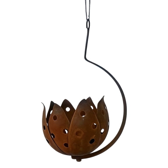 Rusty Tulip Candlestick Pendant Candle Lantern Decorative Holder Vintage Style Holder Hanging Lanterns With Tempered Glass For Indoor Outdoor Home Decor Parties Garden Events Wedding Restaurant