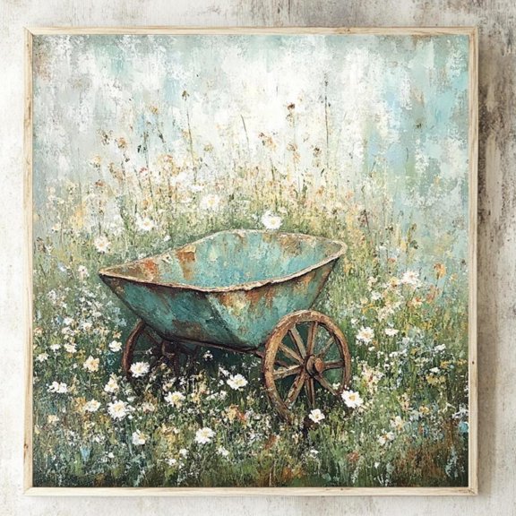 Rusty Wheelbarrow Meadow Wall Art Print