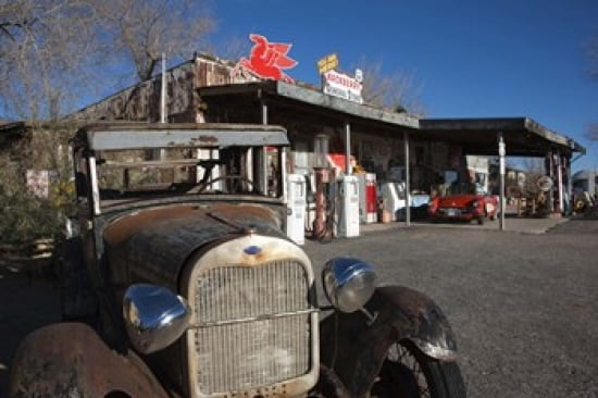 Rusty car at old Route 66 visitor centre Route 66 Hackberry Arizona USA Canvas Art - Panoramic Images (24 x 16)