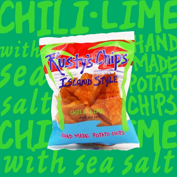Rusty's Handmade Potato Chips, Chili Lime Kettle Potato Chips 3oz Bags, 12ct