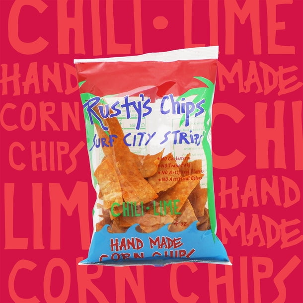 Rusty's Handmade Tortilla Chips, Chili Lime Tortilla Chips 4oz Bags, 12ct