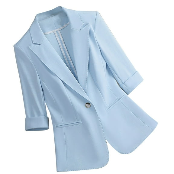 Rutainlusire 3/4 Sleeves Blazers Suit Jacket for Women Trendy Ladies Solid Color Three-quarter Sleeve Lapel Pocket Temperament Suit Jacket
