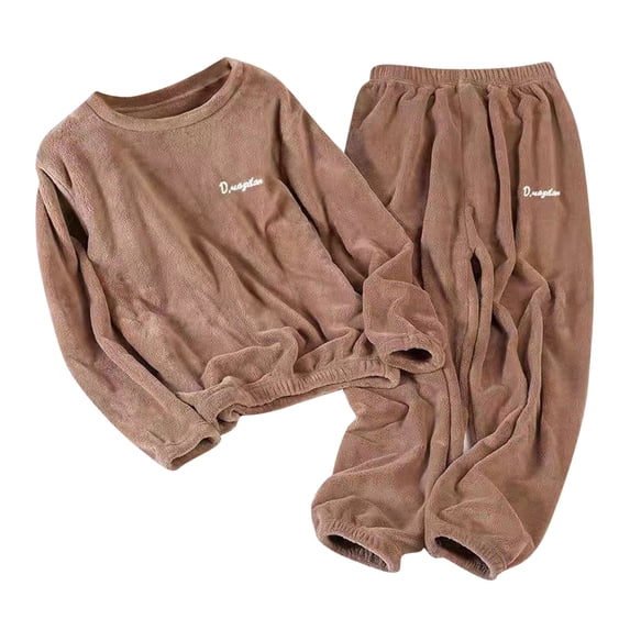 Rutainlusire Big and Tall Women's Loose Solid Color And Winter Thick And Velvet Warm Velvet Pajama Set