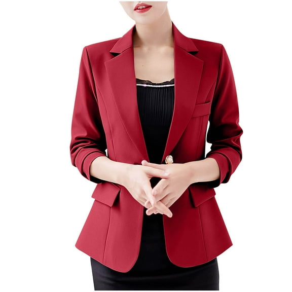 Rutainlusire Blazers for Women Business Casual Womens Blazers Trendy Women's Fashion Casual Solid Ladies Long Sleeve Turndown Collar Tops Button Loose Blouse Shirts