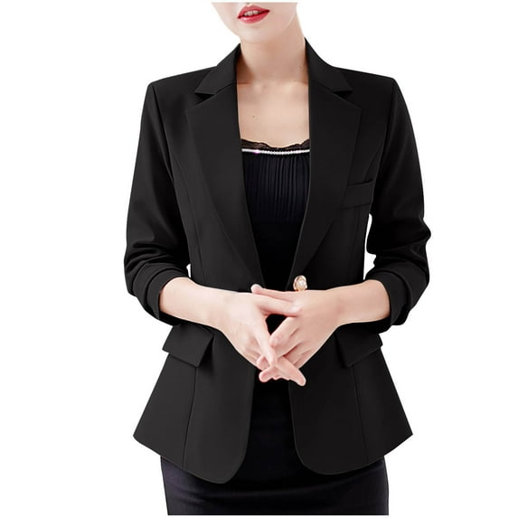 Rutainlusire Blazers for Women Business Casual Womens Blazers Trendy Women's Fashion Casual Solid Ladies Long Sleeve Turndown Collar Tops Button Loose Blouse Shirts