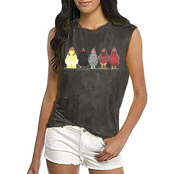Rutainlusire Womens Clothes Womens Tops Women Mom Chicken Tops Tank Shirts Cute T-Shirts Short Sleeves Farm Tops
