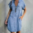 thumbnail image 1 of Rutainlusire Clearance Womens Dresses Fashion Women's Slim Denim Zipper Dress Short Sleeve Solid Color Dress, 1 of 7