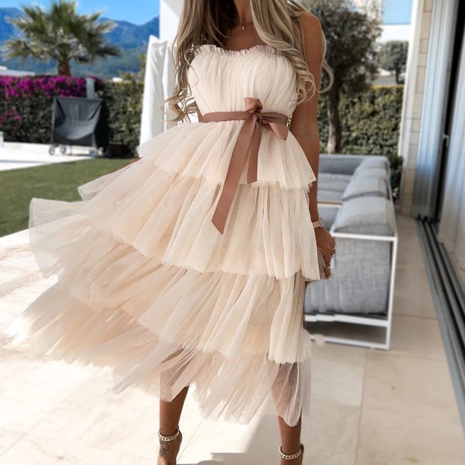 tulle dresses for women Ruffle Slip Dress size prom dresses under $150. Pink tulle dress for women,