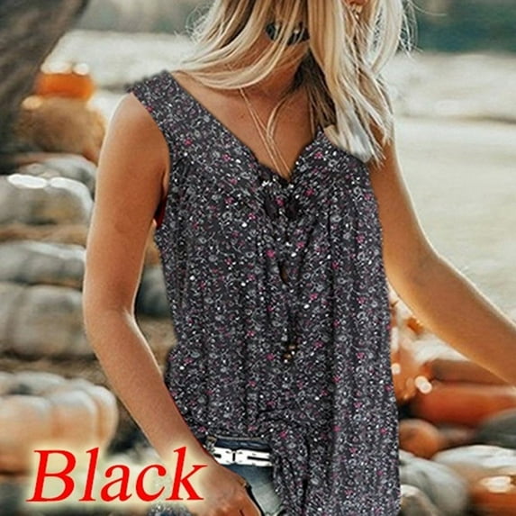 Rutainlusire Clearance Womens Tops Fashion Women V Collar Printed Broken Flowers Sleeveless Leisure Time Shirt