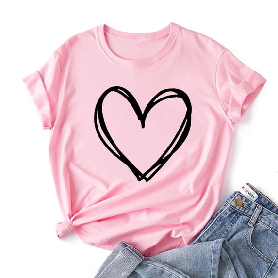 Rutainlusire Clearance Womens Tops Fashion Women Valentine's Day Print Short Sleeve T-shirt Novelty Graphic Tops