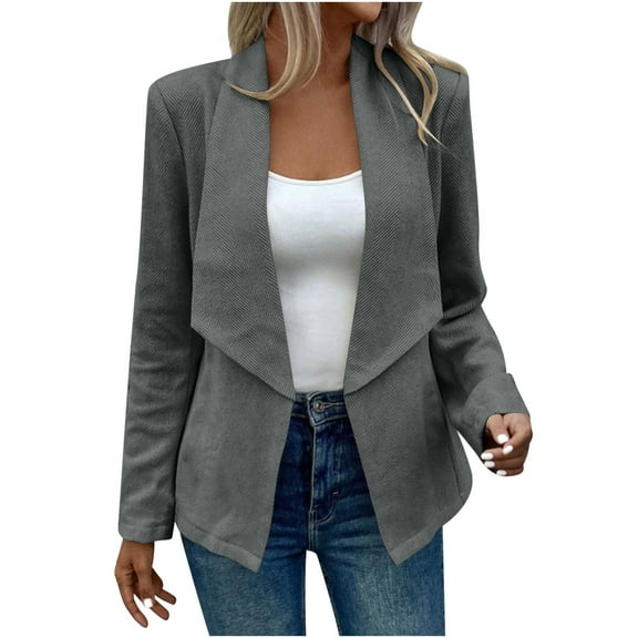Rutainlusire Fall Collared Solid Color Trendy Jackets for Women Women Solid Fall And Winter Textured Trendy Casual Jackets Lapel Collar Open Front Woolen Fabric Outerwear Coat With Pocket