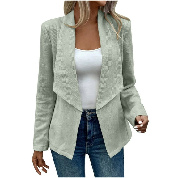 Rutainlusire Fall Collared Solid Color Trendy Jackets for Women Women Solid Fall And Winter Textured Trendy Casual Jackets Lapel Collar Open Front Woolen Fabric Outerwear Coat With Pocket