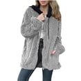 thumbnail image 1 of Rutainlusire Fall Winter Casual Trendy Hooded Comfy Jackets Women's Solid Winter Faux Fleece Coats Long Sleeve Pockets Jacket Casual Trendy Long Outerwear, 1 of 5