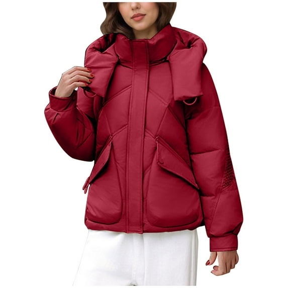 Rutainlusire Fall Winter Trendy Warm Puffer Jackets for Women Ladies' Casual Colored Long-sleeved Hooded Jacket