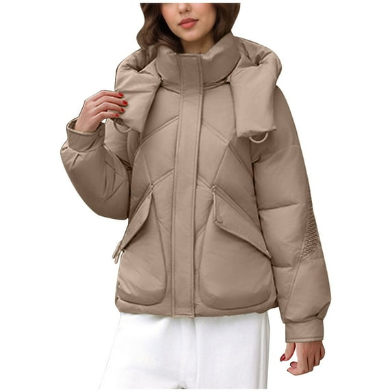 Rutainlusire Fall Winter Trendy Warm Puffer Jackets for Women Ladies' Casual Colored Long-sleeved Hooded Jacket