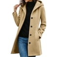 thumbnail image 1 of Rutainlusire Ladies Long Hooded Coat, Button Down Wool Blend Jacket with Pockets, Relaxed Fit Warm Overcoat for Fall Winter Outings, 1 of 6