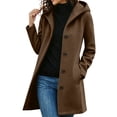 thumbnail image 1 of Rutainlusire Ladies Long Hooded Coat, Button Down Wool Blend Jacket with Pockets, Relaxed Fit Warm Overcoat for Fall Winter Outings, 1 of 6