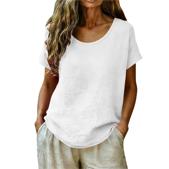 Rutainlusire Ladies Soft Breathable Relaxed Fit Tops Womens Casual Fashion Solid Color Short Sleeve Tops