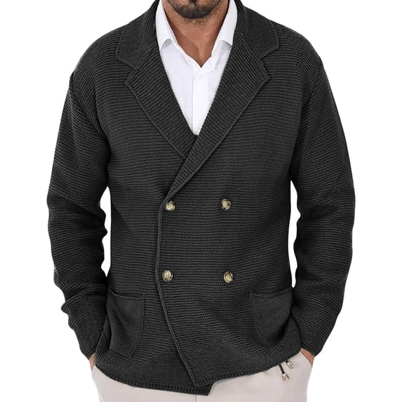 Rutainlusire Mens Button Coat jacket Men's Winter Knitted Double Breasted Sweater Jacket Warm Cardigan Men's Long Sleeved Top