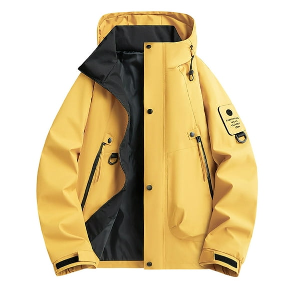 Rutainlusire Mens Casual Solid Color Jacket Men's Outdoor Windproof And Waterproof Long Sleeved Hooded Workwear Jacket Jacket