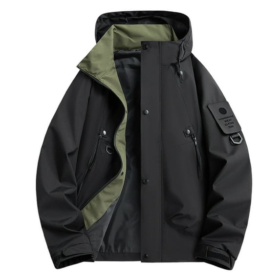 Rutainlusire Mens Casual Solid Color Jacket Men's Outdoor Windproof And Waterproof Long Sleeved Hooded Workwear Jacket Jacket