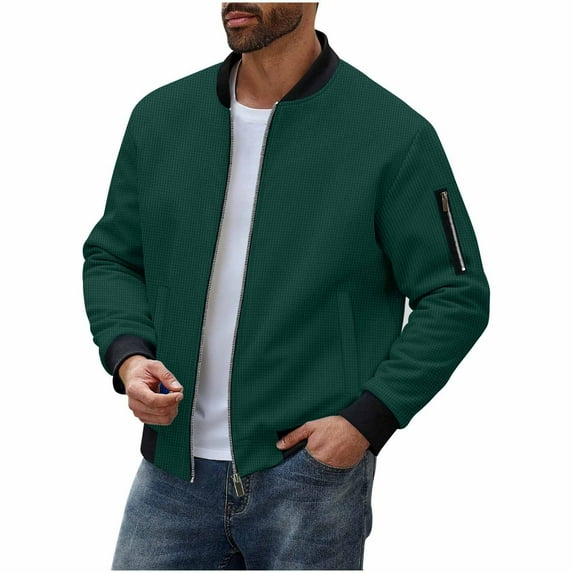 Rutainlusire Mens Casual Sports Bomber Jackets Fall Winter Men's Solid Color Long Sleeved Stand-up Collar Zipper Pocket Jacket