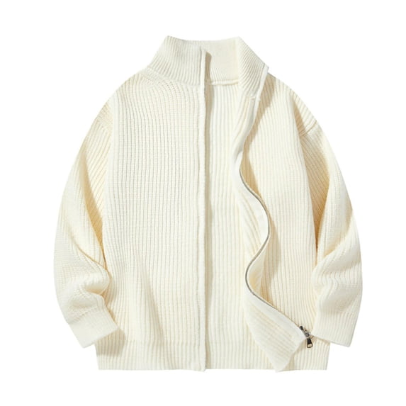 Rutainlusire Mens Casual Sports Daily Comfy Cozy Jackets 2025 Fall Winter Men's Knitted Cardigan Jacket Stand Up Collar Knitted Sweater Casual Zipper Top Solid Color Men's Sweater Jacket