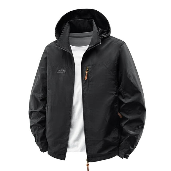 Rutainlusire Mens Casual Sports Hooded jacket Men's Solid Color Long Sleeved Hooded Workwear Detachable Hat Jacket