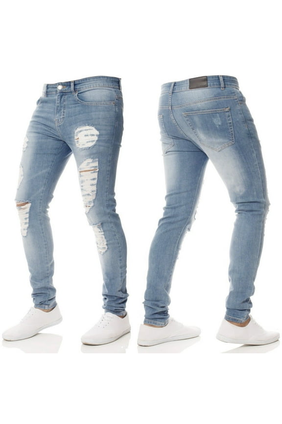 Brilliant Mens Clothing Jeans Slim Men Biker Zipper Jeans Skinny Frayed Pants Distressed Rip Trousers clearance clothes under $25.00