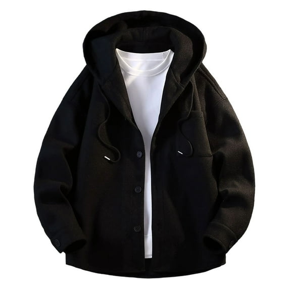 Rutainlusire Mens Fall Winter Comfy Hooded Cardigan Jackets 2025 Men's Loose Jacket With Fashionable Buttons And Pockets Casual Top Solid Color Long Sleeved Hooded Casual Jacket