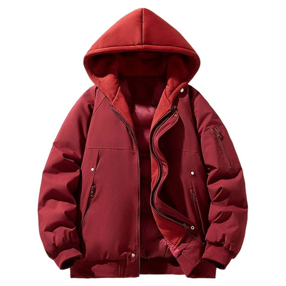 Rutainlusire Mens Fashion Casual Hooded Puffer Jackets Cotton Jackets Men's Solid Color Thick Long Sleeved Hooded Fake Two-piece Thick Coat
