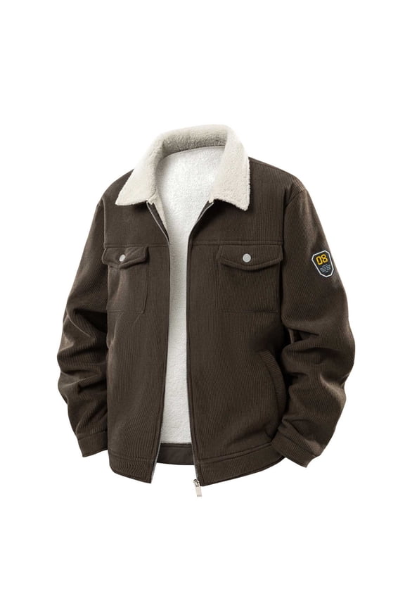 Mens Fashion Trendy Warm Fleece Jackets Men's Fashion Vintage Warm Solid Color Zipper Pocket Long Sleeved Jacket