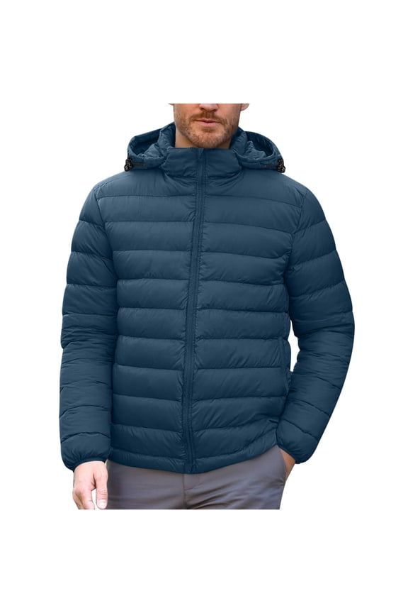 Mens Fashion Trendy Warm Hooded Puffer Jackets 2026 Men's Jacket Solid Color Long Sleeved Multi Pocket Multifunctional Warm Windproof Casual Travel Jacket