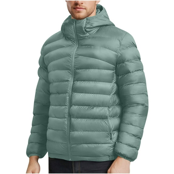 Rutainlusire Mens Fashion Trendy Warm Hooded Travel Puffer Jackets with Storage Bag Men's Jacket Solid Color Long Sleeved Multi Pocket Multifunctional Warm Windproof Casual Travel Jacket