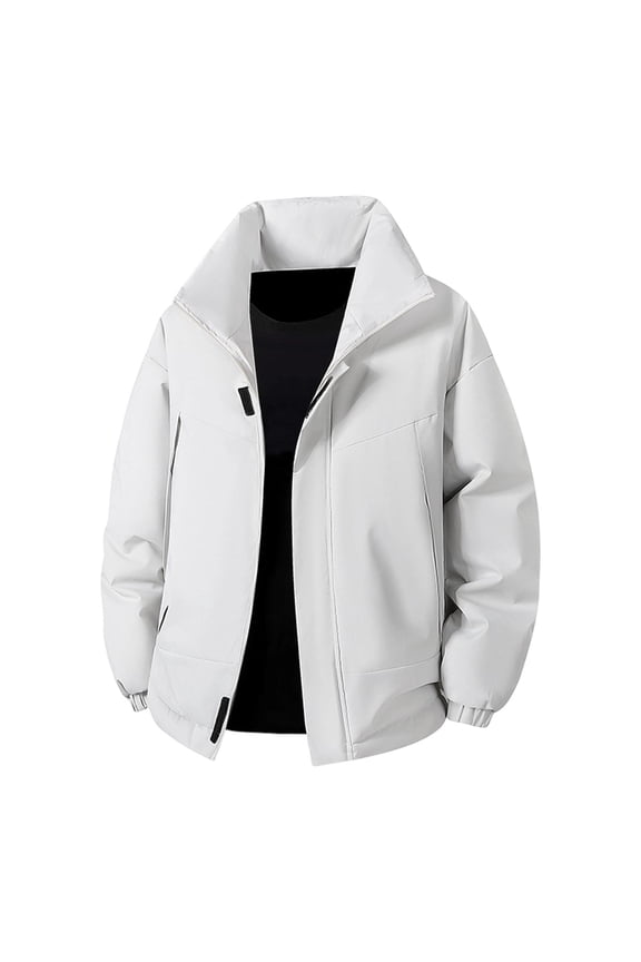 Mens Fashion Trendy Warm Stand Up Collar Puffer Jackets 2026 Men's Solid Color Outdoor Climb Sport Run Pocket Zipper Long Sleeved Jackets