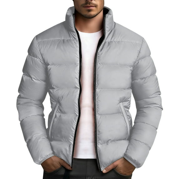 Rutainlusire Mens Fashion Warm Color Blocked Puffer Jackets Mens Solid Color Pocket Jacket Top Jacket