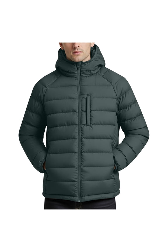 Mens Fashion Warm Hooded Puffer Jackets with Multi-Pocket Men's Jacket Solid Color Long Sleeved Multi Pocket Multifunctional Warm Windproof Casual Travel Jacket
