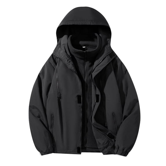 Rutainlusire Mens Hooded Jacket with Pocket Men's Outdoor Solid Color Windproof Removable Inner Liner Pocket Zipper Jacket