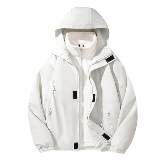 Rutainlusire Mens Hooded Jacket with Pocket Men's Outdoor Solid Color Windproof Removable Inner Liner Pocket Zipper Jacket