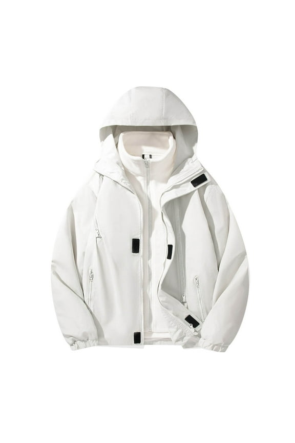 Mens Hooded Jacket with Pocket Men's Outdoor Solid Color Windproof Removable Inner Liner Pocket Zipper Jacket