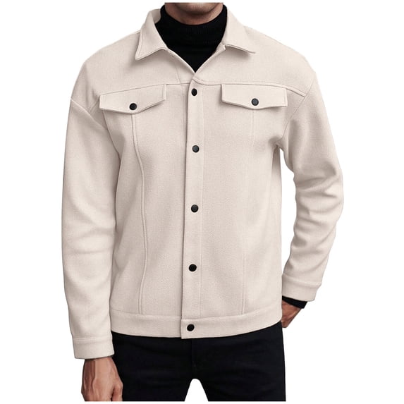 Rutainlusire Mens Trendy Casual Comfy Shirts Jackets Men's Solid Color Long Sleeved Turndown Collar Woolen Button Outwear/Jackets