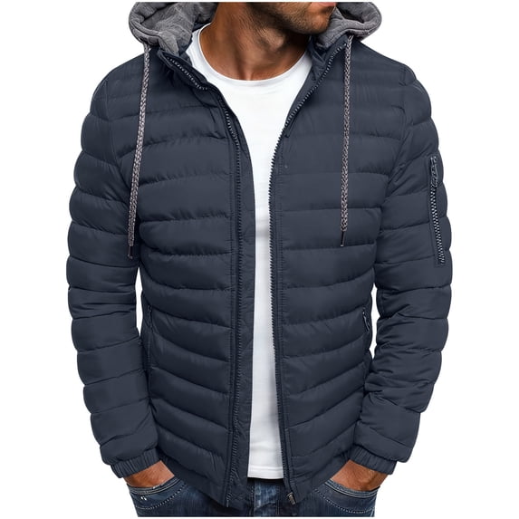 Rutainlusire Mens Trendy Casual Warm Hooded Puffer Jackets Cotton Jackets 2025 Fall Winter Men's Solid Color Hooded Jacket Padded Jacket Fashion Padded Jacket Men's Warm Padded Jacket