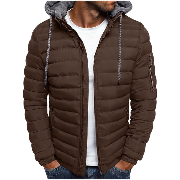 Rutainlusire Mens Trendy Casual Warm Hooded Puffer Jackets Cotton Jackets 2025 Fall Winter Men's Solid Color Hooded Jacket Padded Jacket Fashion Padded Jacket Men's Warm Padded Jacket