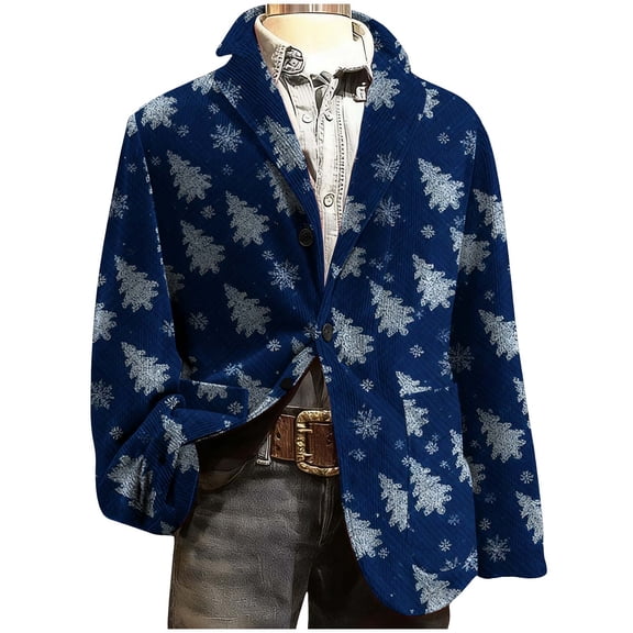 Rutainlusire Mens Trendy Christmas Printed Lapel Blazer Suit Jackets 2025 Men's Corduroy Print Ceremonial Dress Pocket Button Party Coat