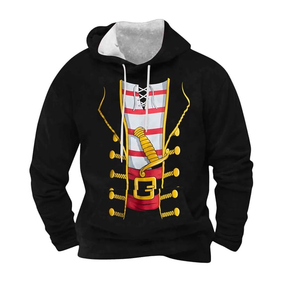 Rutainlusire Mens Trendy Christmas Warm Fleece Lined Hoodies 2025 Men's Casual Fashion Round Neck Pockets Print Drawstring Cap Pullover Long Sleeve Hooded Sweatshirt Top