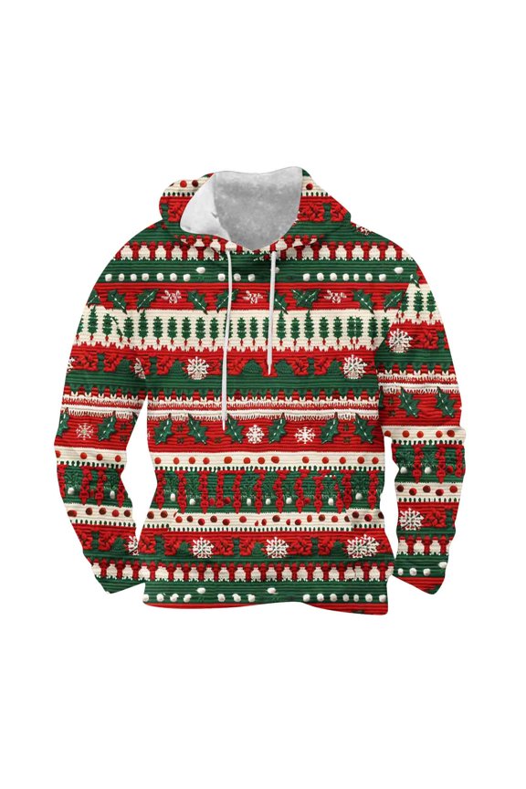 Mens Trendy Christmas Warm Fleece Lined Hoodies 2025 Men's Casual Fashion Round Neck Pockets Print Drawstring Cap Pullover Long Sleeve Hooded Sweatshirt Top