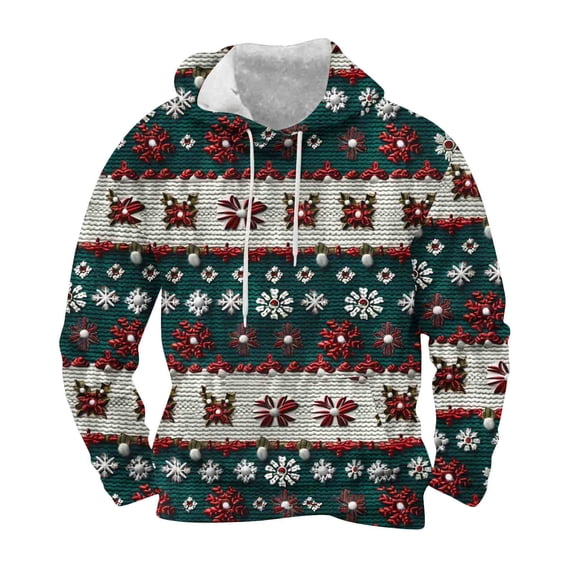 Rutainlusire Mens Trendy Christmas Warm Fleece Lined Hoodies 2025 Men's Casual Fashion Round Neck Pockets Print Drawstring Cap Pullover Long Sleeve Hooded Sweatshirt Top