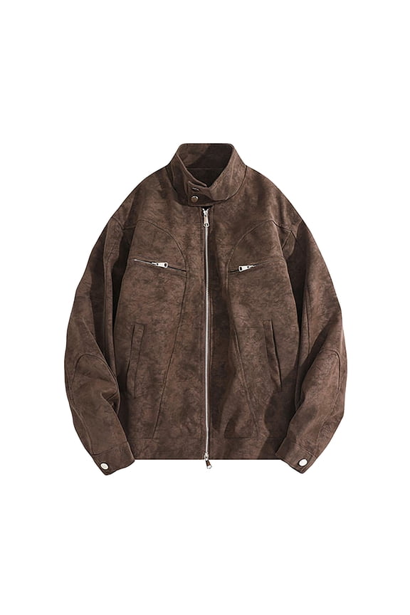 Mens Trendy Leather Truck Jackets 2025 Fall Winter Men's Fashion Motorcycle Solid Color Zipper Pocket Leather Long Sleeved Jacket