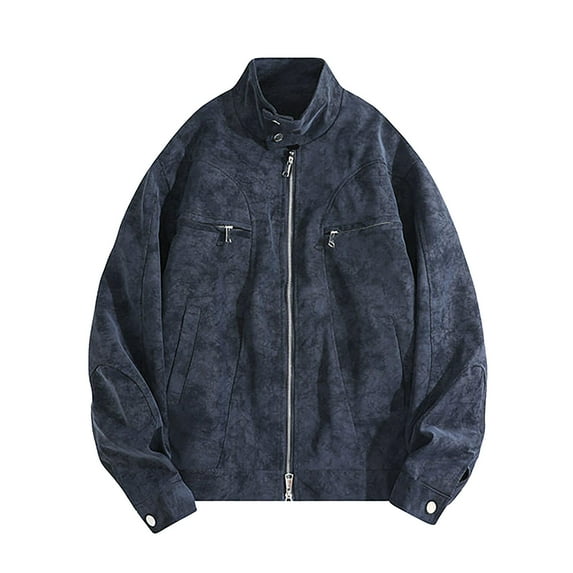 Rutainlusire Mens Trendy Leather Truck Jackets 2025 Fall Winter Men's Fashion Motorcycle Solid Color Zipper Pocket Leather Long Sleeved Jacket