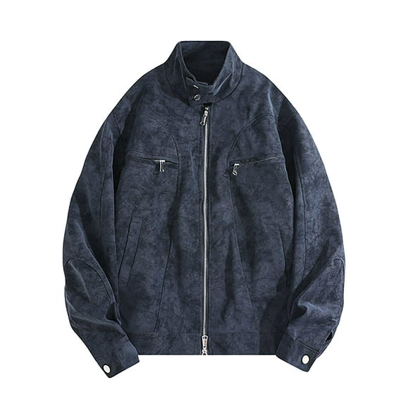 Rutainlusire Mens Trendy Leather Truck Jackets 2025 Fall Winter Men's Fashion Motorcycle Solid Color Zipper Pocket Leather Long Sleeved Jacket